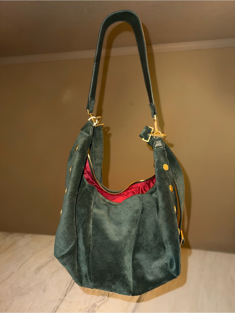 Hammitt Womens Green Suede Crossbody Shoulder Bag